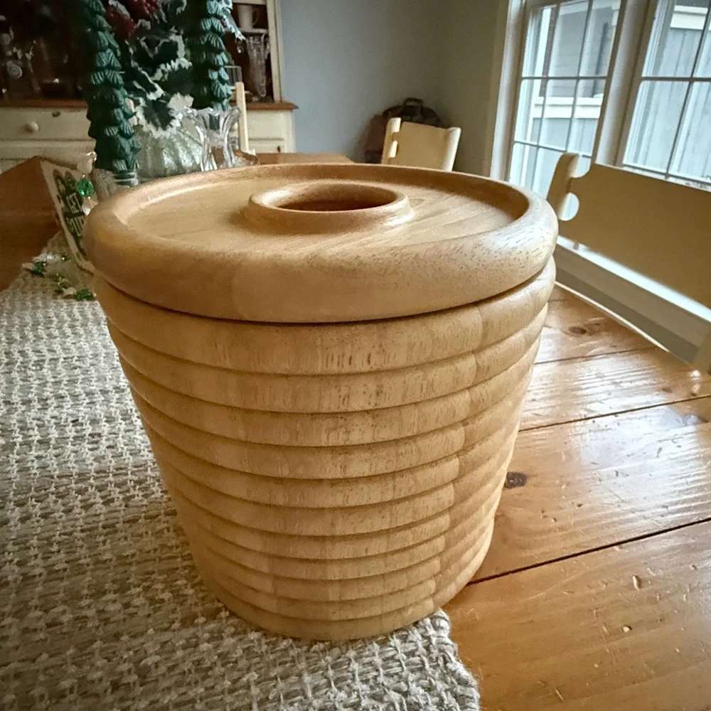 The Strata Group for Stafford Natural Wood Tone Beehive Ribbed Wooden Ice Bucket